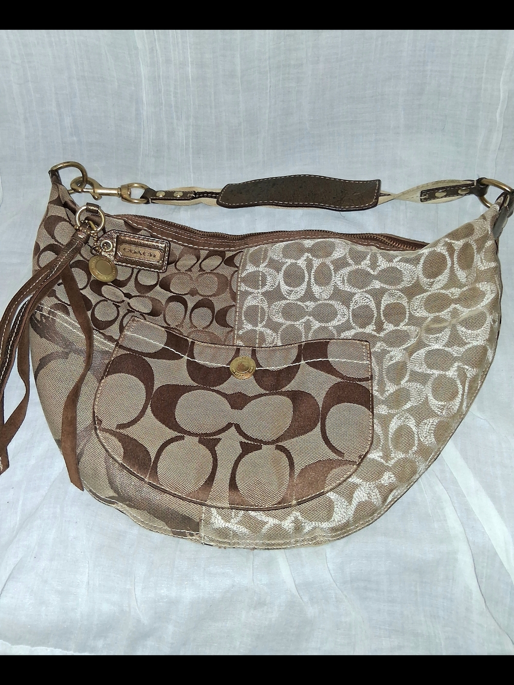 Coach Two-Tone Brown Signature Patchwork Shoulder Bag - Picture 5 of 6